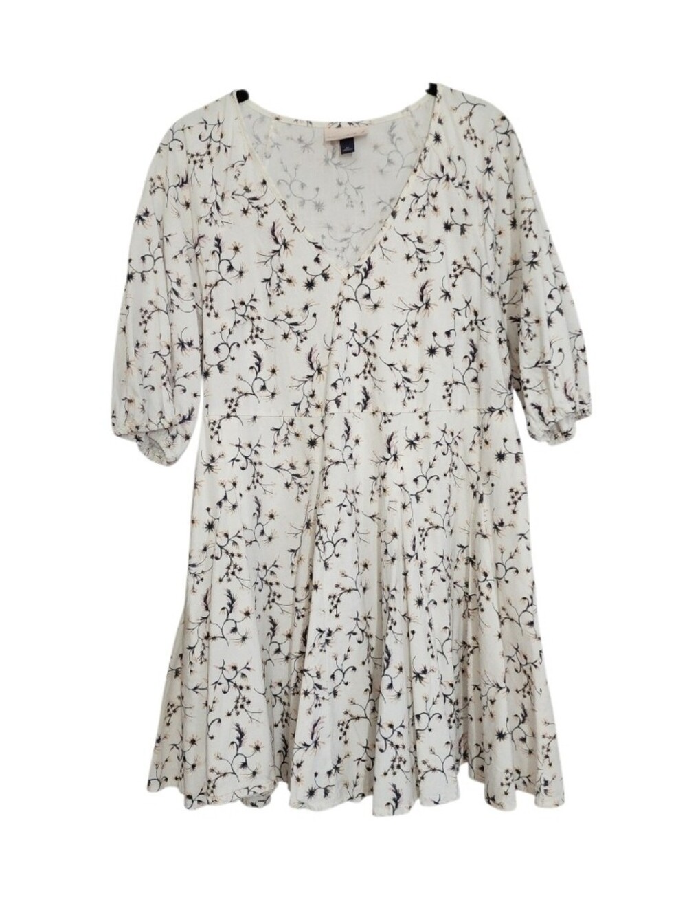 Cream Floral V-Neck Dress